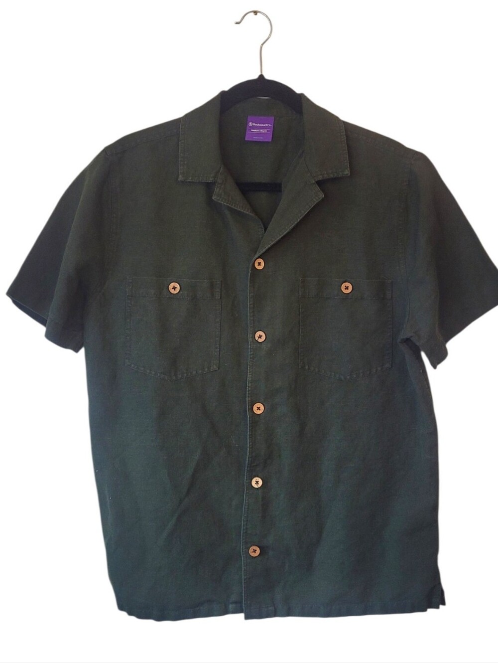 Backcountry Men's Dark Green Linen Blend Short Sleeve Camp Shirt Size M